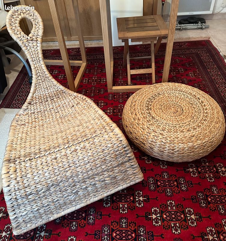 Fauteuil osier et pouffe IKEA (image 1)