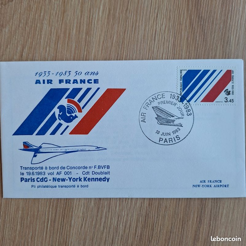 Enveloppe 1er jour 50 ans Air France Concorde Paris CdG / New-York Kennedy (image 1)