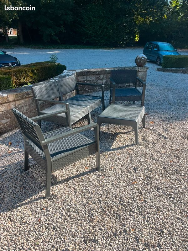Salon de jardin rotin tressé (résine) - canapé 2 places + 2 fauteuils + table (image 2)