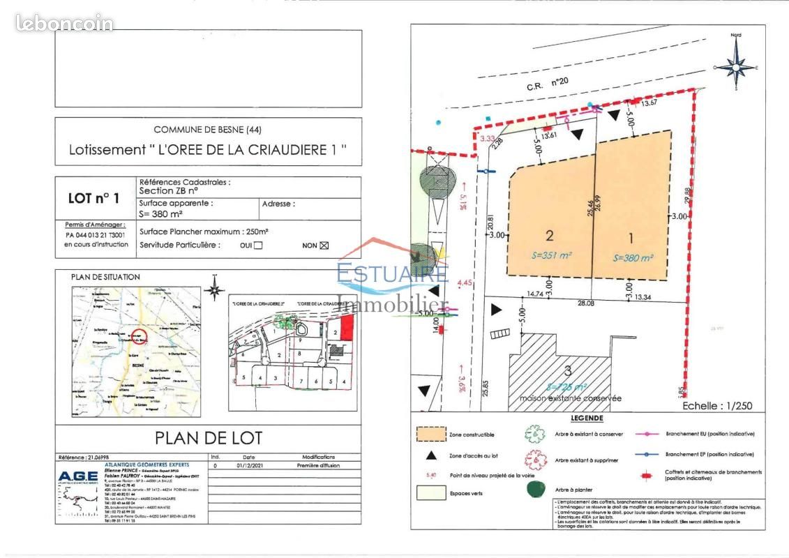 Terrain 380 m² Besne · à Besné · 87 800 €