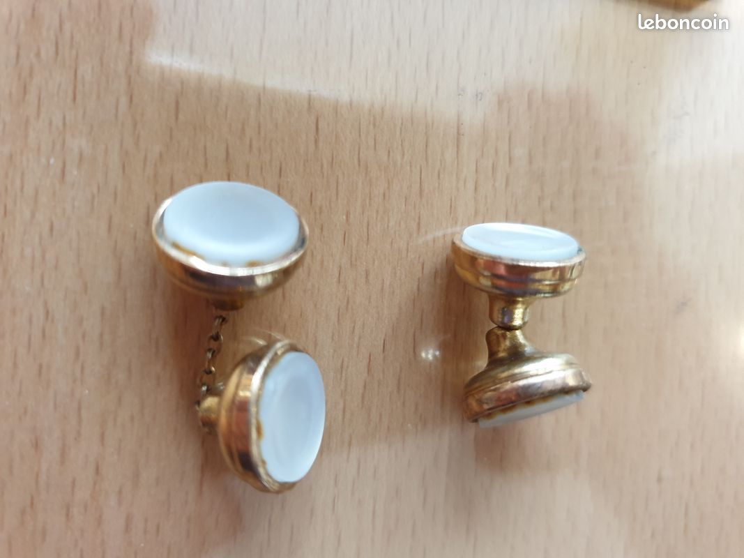 Paire De Boutons De Manchettes Vintage Chatenoud France - Plaqué Or Blanc, Monogrammes - Occasion