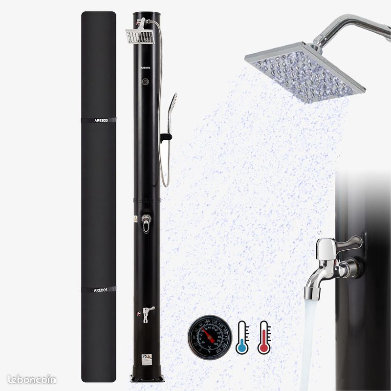Douche Solaire 20L Pour Jardin – Noire Et Argentée, Avec Douchette Et Pommeau, Bestpriceparts