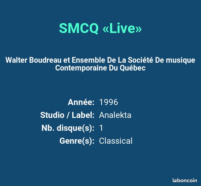 SMCQ «Live» - Walter Boudreau et Ensemble De La Société De musique Contemporaine Du Québec (image 2)