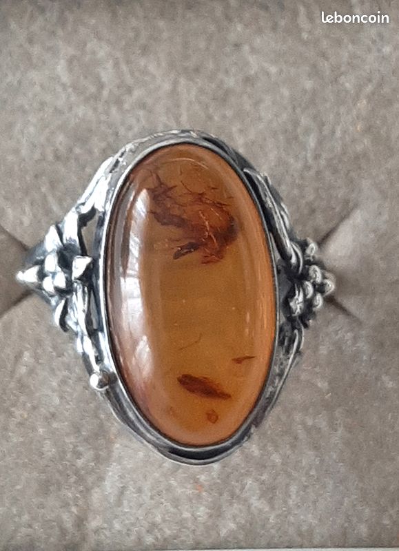 Bague Dôme Argent Massif 925 – Cabochon Ambre Jaune – Taille 55