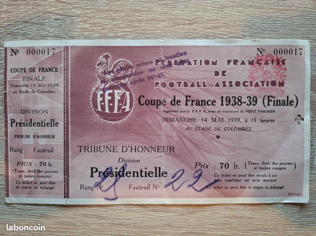 Billet Final Coupe De France 1949 - Lille / Paris - Objet Collection Vintage