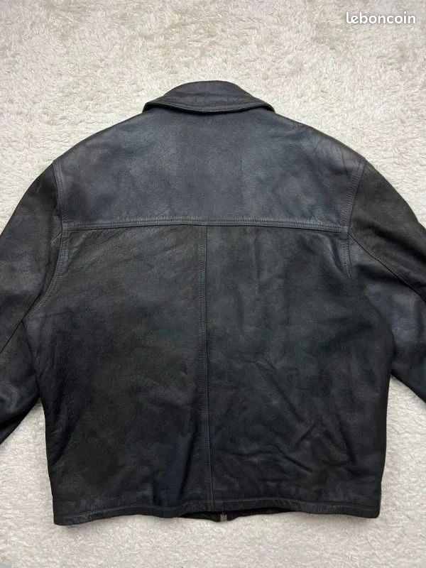 Blouson cuir vintage Bestway marron foncé poches inclinés taille L homme (image 8)