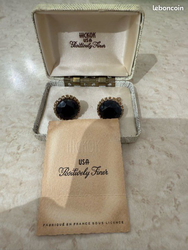 Boutons De Manchette Hickok Vintage – Cadenas Ton Or – Yale – États-Unis