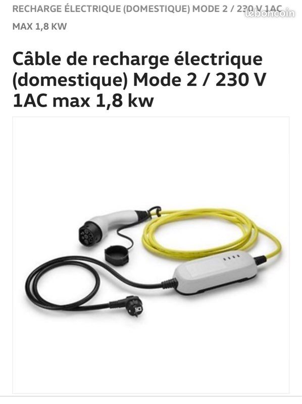 Câble de recharge électrique domestique mode 2 / 230 V (image 1)