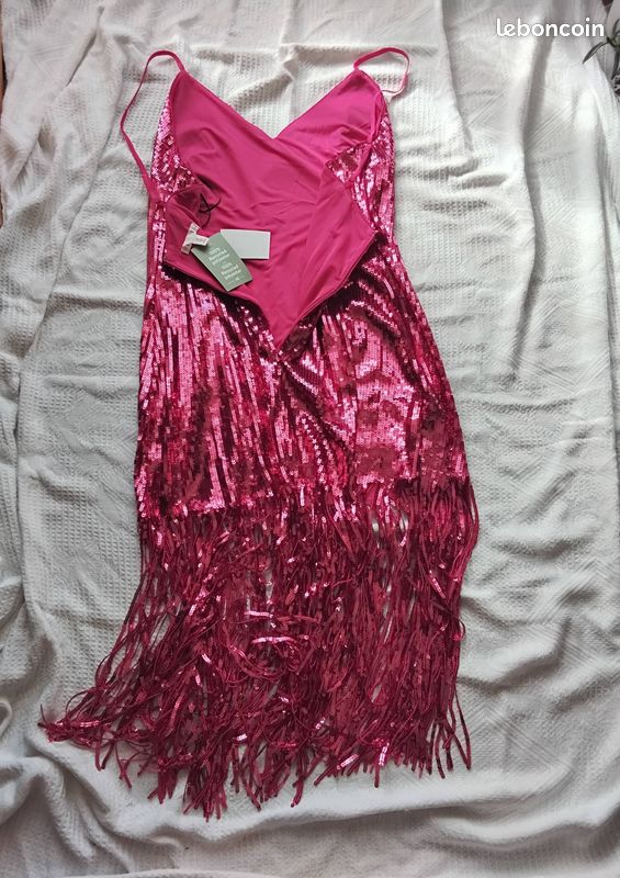 Robe à paillettes avec franges de H&M Couleur Rose Fuchsia