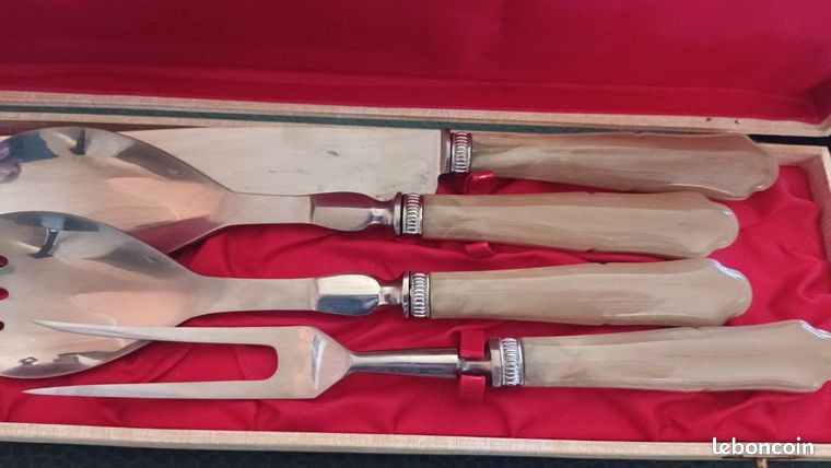 Manche à Gigot Ancien - Manche En Métal Argenté Et Corne De Vache Française - Coutellerie