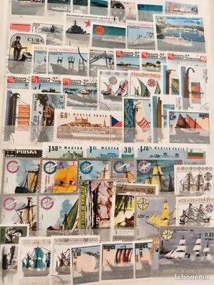Timbres poste thématiques navires voiliers bateaux, lot philatélie maritime (image 1)