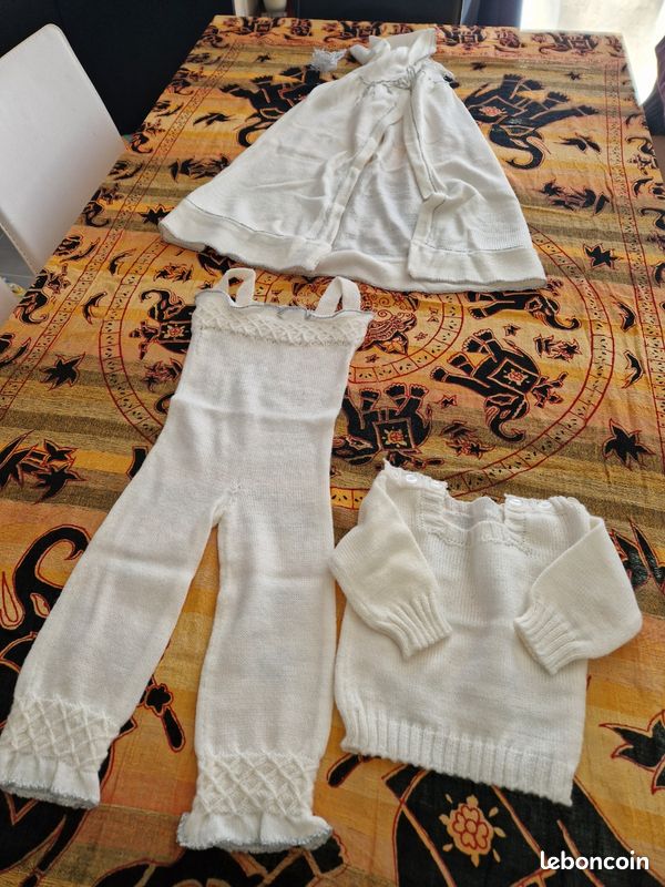 Ancienne Cape/robe De Baptême Bébé Pour Poupée - Longueur 60 Cm - Ambiance Rétro