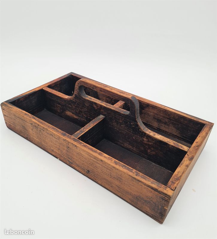 Boîte à outils en bois avec poignée, plateau de rangement Vintage - J01 (image 4)