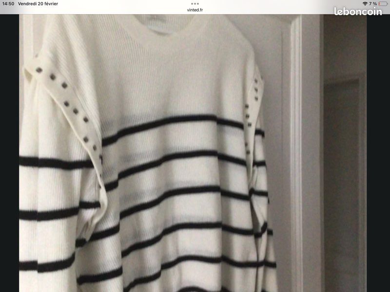 Pull Homme IKKS Rayures Noir Et Blanc - Taille L, 100% Coton, Occasion Très Bon état