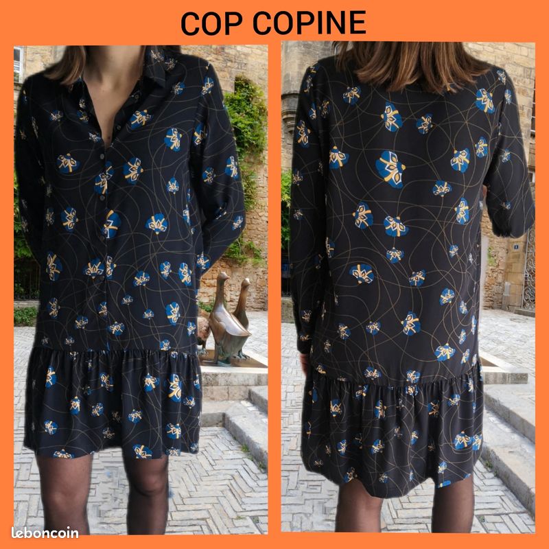 Robe Lexy COP Copine Taille 38 - Bleu, Col V, Sans Manches, Genou - Neuf Avec Défaut (fil Tiré)