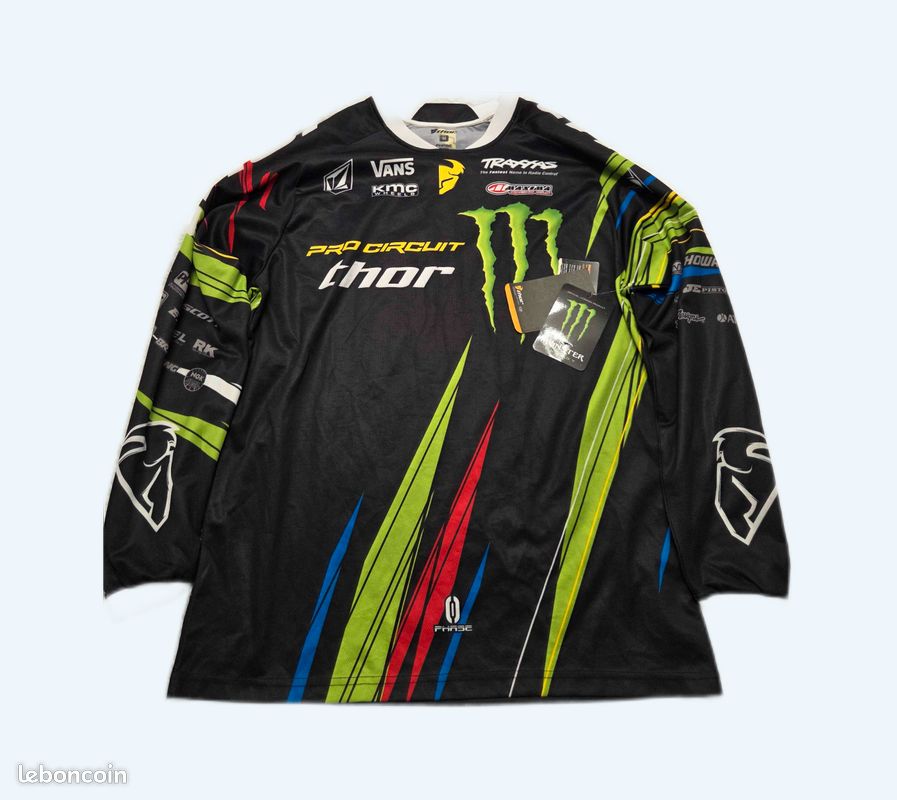 Maillot Motocross Vintage Thor Racing Yamaha YZ – Années 80, XXL, Blanc, épaules Renforcées