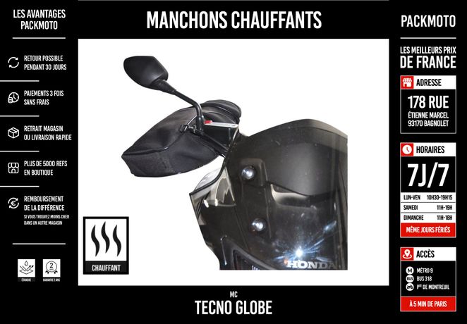  Tecnoglobe, Manchons chauffants pour scooter, motos et
