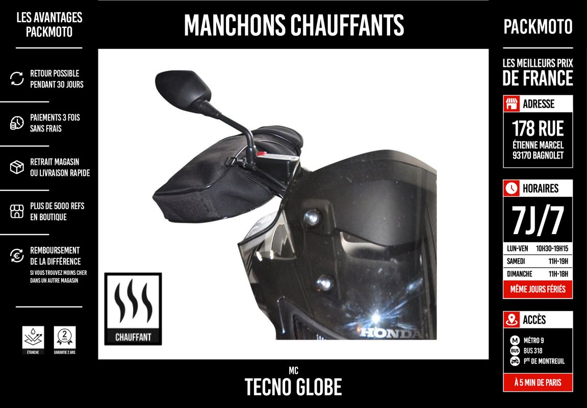 Manchons Chauffants Tecno Globe moto : , manchon de moto