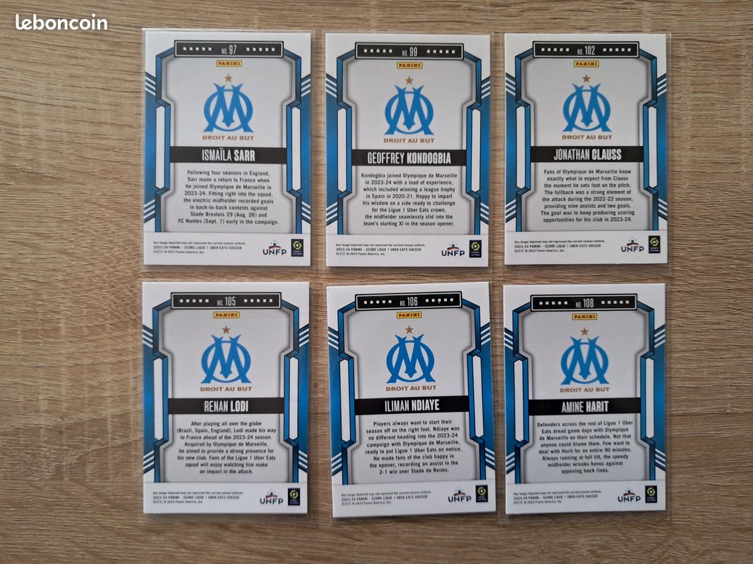Cartes football Olympique de Marseille à l'unité à