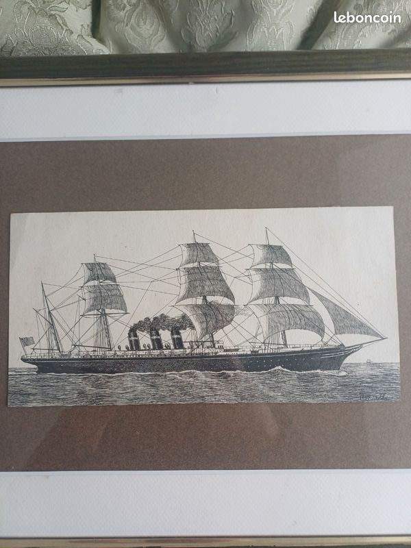 Gravure marine ancienne signée (image 6)