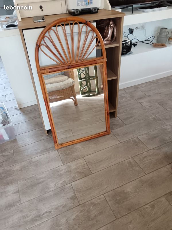 Miroir bohème vintage rotin (image 1)