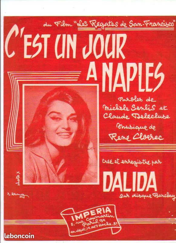 Dalida * Rare Partition * 1960 * C'est Un Jour à Naples du Film Les Régates de San Francisco (image 1)