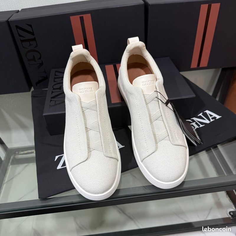 Baskets Zegna toile sans lacets blanc (image 8)