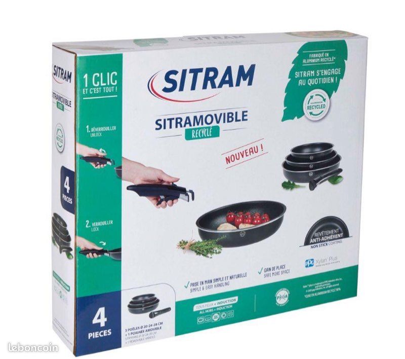 Destockage lot de 3 poêles sitram + manche amovible (image 6)
