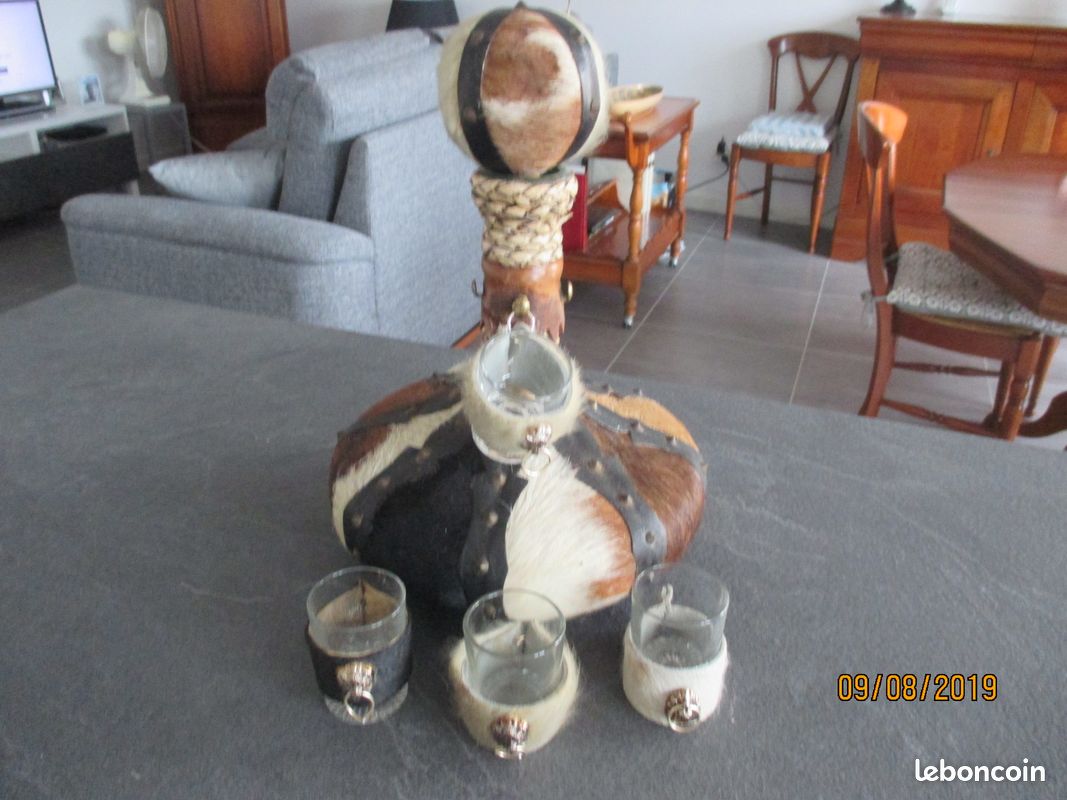 Bouteille carafe recouverte de peau vache 1155.2 jc35 (image 3)