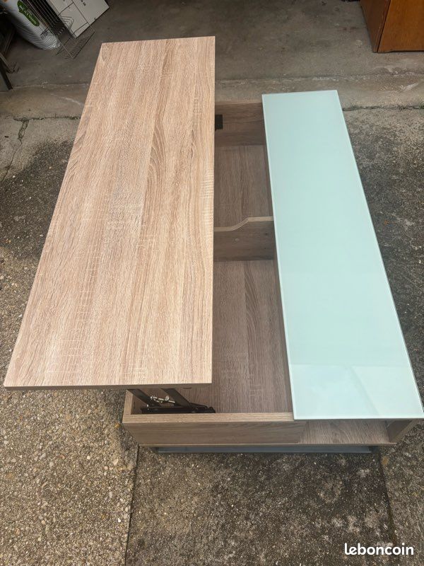 Table basse plateau relevable AZALEA verre et imitation chêne (image 4)