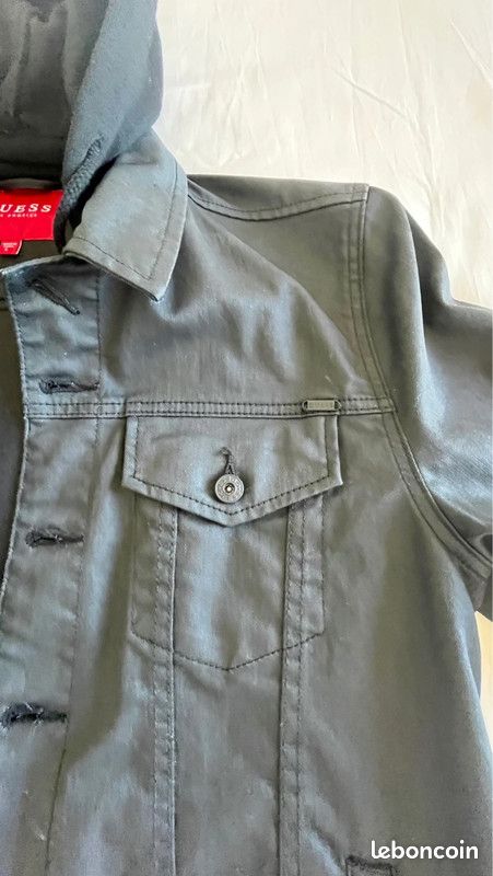 Blouson denim toile enduite noir Guess Taille L avec capuche (image 13)