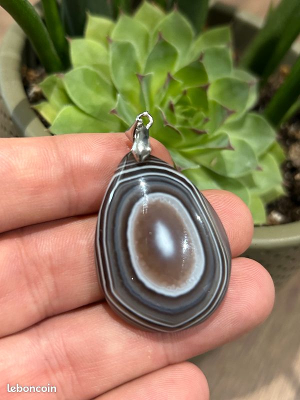 Bijou Pendentif Forme Goutte , Agate Botswana 80 carats / 16 Gr - 39 mm x 29 mm - Pierres naturelles (image 1)