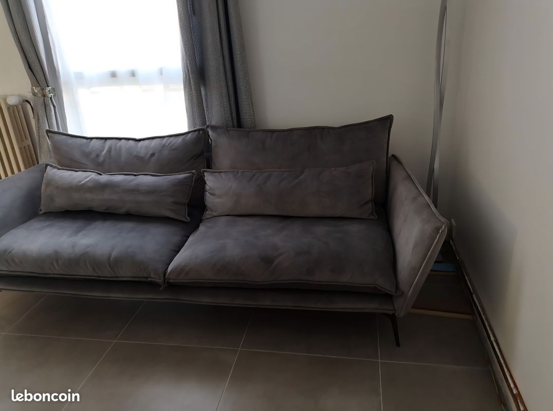 Canapé gris 3 places tissus hydrofuge (image 2)