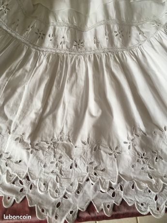 Jupon Vintage Broderie Anglaise Fait Main – Style Bohème – Blanc – Taille Unique – Parfait état