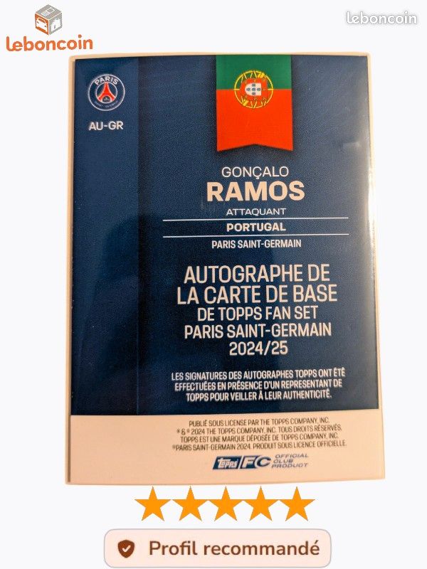 Carte à Collectionner Auto-graphiée Goncalo Ramos PSG - Topps Finest 2024-25 - Refractor #BA-GR