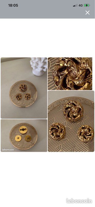 Lot De 6 Boutons Vintage Marron Doré à Pied 2,3 Cm – Référence 1147, Occasion, Pour Bijoux Ou Couture