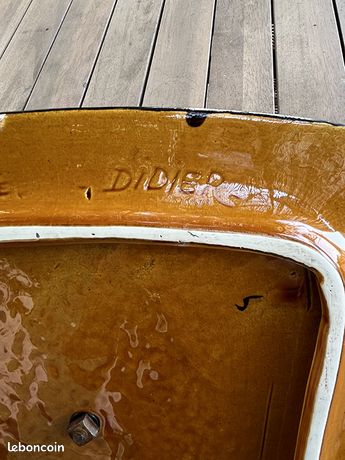 Plateau De Service Vintage En Faïence Signé Didier à Poet Laval - Ocre - Brillant