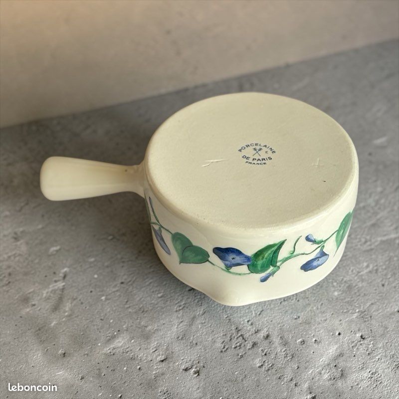 Poêlon en Porcelaine de Paris – Décor Liserons Bleus – Vintage (image 6)