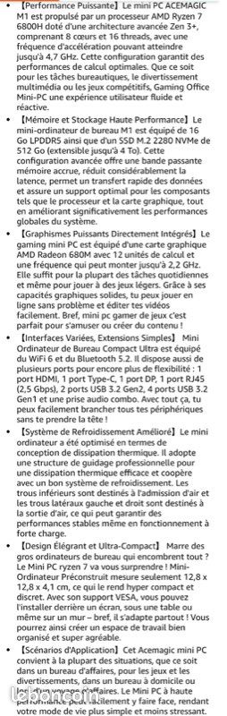 Matrix Mini M1 Mini PC - AMD Ryzen 7 6800H (8C/16T, jusqu'à 4,7 GHz), Mini Ordinateur de Bureau 16Go LPDDR5 512Go M.2 SSD, Mini Computer avec Écran Triple écran 4K/ WiFi 6/ BT 5.2/ W11 Pro (image 3)