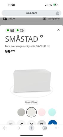 SMÅSTAD Banc avec rangement jouets, blanc/blanc, 90x52x48 cm - IKEA