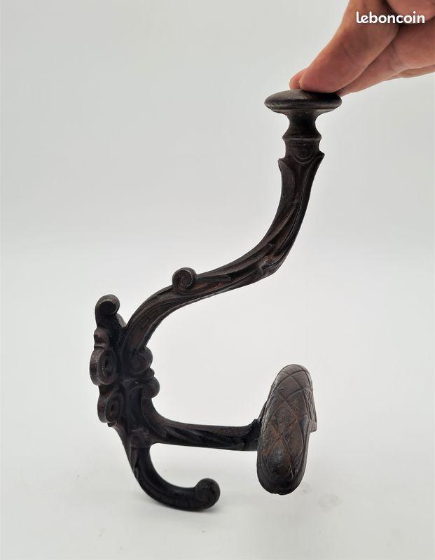 Patère ancienne, porte manteau double en fonte d'acier - déco vintage - L07 (image 3)