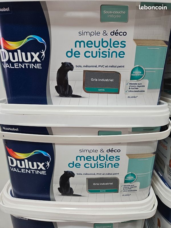 Peinture GRIS INDUSTRIEL satin Dulux Valentine meubles de cuisine simple et deco sous-couche intégrée bois , mélaniné, pvc et métal peint 2l = 24m2 (image 1)