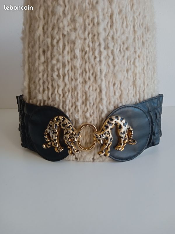 Ceinture élasthanne Vintage Années 80/90 - Boucle Camélia Fantaisie, Taille 85 Cm, Occasion