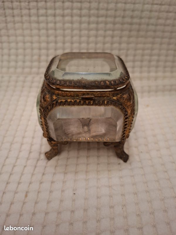 Petit Coffret à Bijoux Vintage En Verre Biseauté Et Laiton - Époque Napoléon III