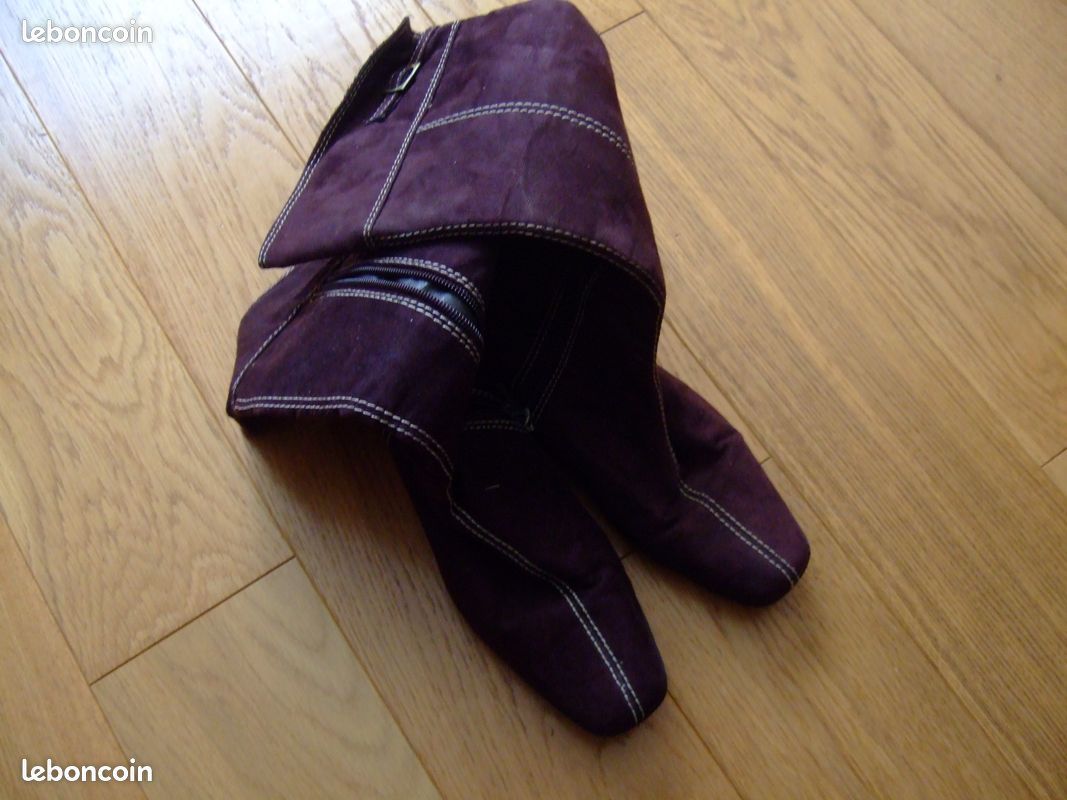 Bottines Meline En Cuir - Mauve Brodé Fleuri - Taille 36/37 - Occasion TB