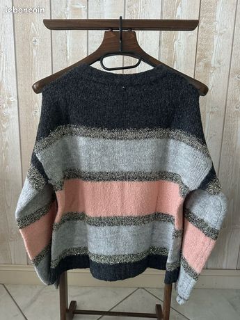Pull Fille Pinkish Rayé - Taille L - Mélange Acrylique - Doux Et Chaud - Bon état