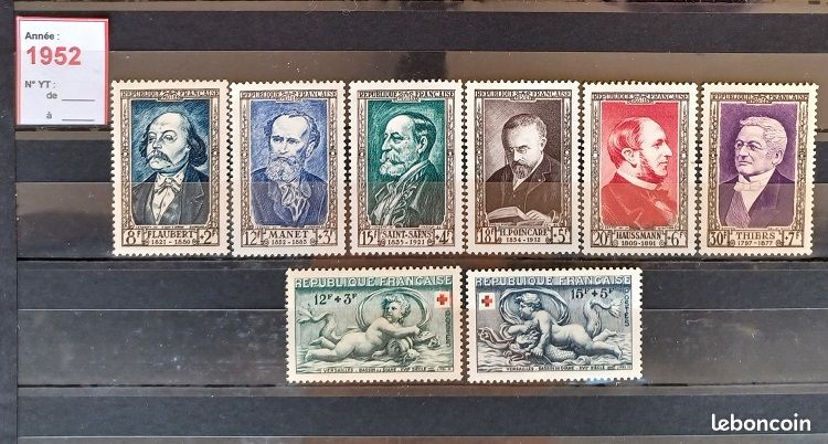 Timbres de de collection France 1952 en année complète oblitérée