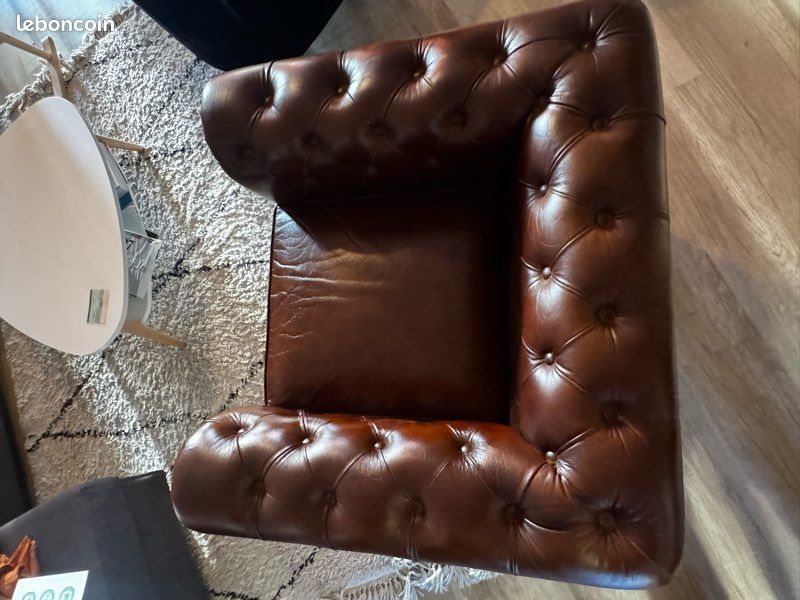 Fauteuil club chesterfield cuir pleine fleur (image 5)