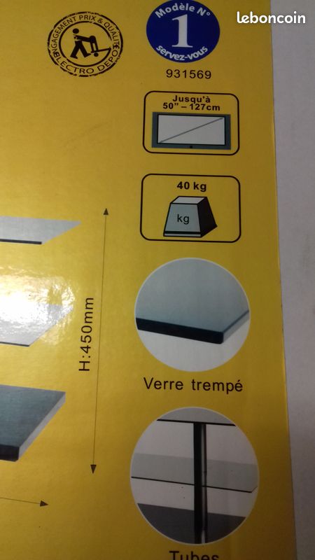 Meuble TV en verre trempé et panneaux fibre noir - Neuf, jamais monté (image 2)