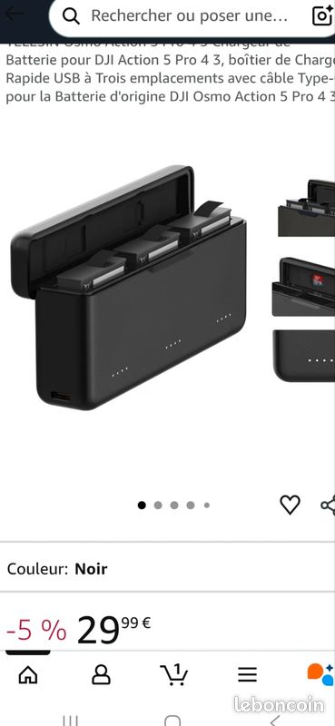 TELESIN Pocket NP-BX1 Chargeur de batterie avec indicateur d'alimentation pour Sony NP-BX1/M8, ZV-1, ZV-1 II, Cyber-Shot DSC-HX80, HX90V, HX95, HX99, RX1, RX1R II, RX100 (II/III/IV/VA/VI/VII